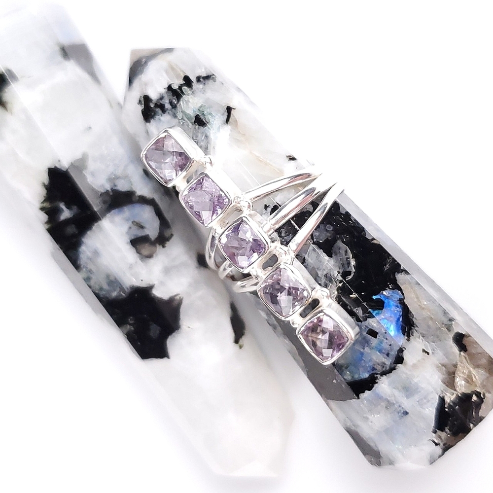 🎉HP~12/19🎉 Sterling Silver 5 Stone Checkerboard Kunzite Crawler Ring Size 9 - Picture 6 of 16